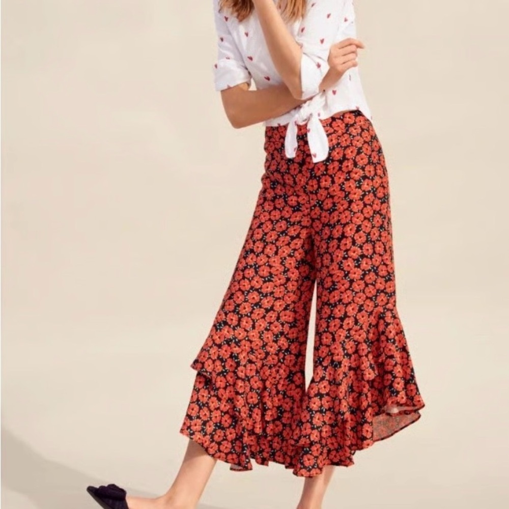 Anthropologie Etta twa Virginie flared poppy Black and Red Wide Leg Pants Size 0